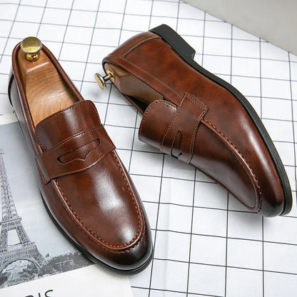 Men’s Classic Leather Slip-On Dress Shoes - Casual Business, Formal & Wedding Loafers