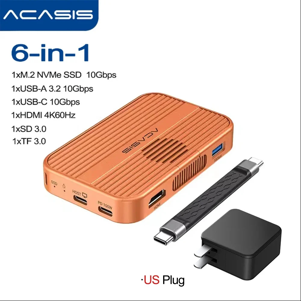 Acasis Magnetic M.2 NVMe SSD Enclosure - 10Gbps USB-C Docking Station with HDMI 4K60Hz, SD/TF & PD 100W Support