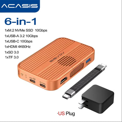 Acasis Magnetic M.2 NVMe SSD Enclosure - 10Gbps USB-C Docking Station with HDMI 4K60Hz, SD/TF & PD 100W Support