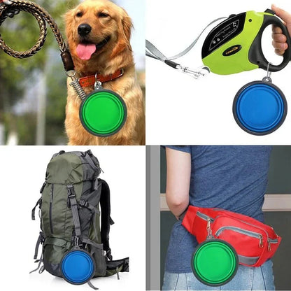 350ml Folding Pet Silicone Dog Bowl with Carabiner - Portable Outdoor Camping Travel Dish for Food and Water, Cat and Dog Supplies