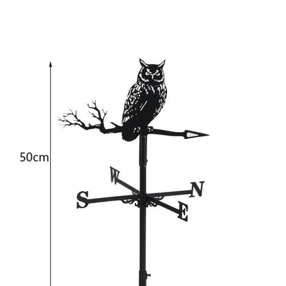Owl Weather Vane - Black Metal Roof & Garden Wind Direction Decor
