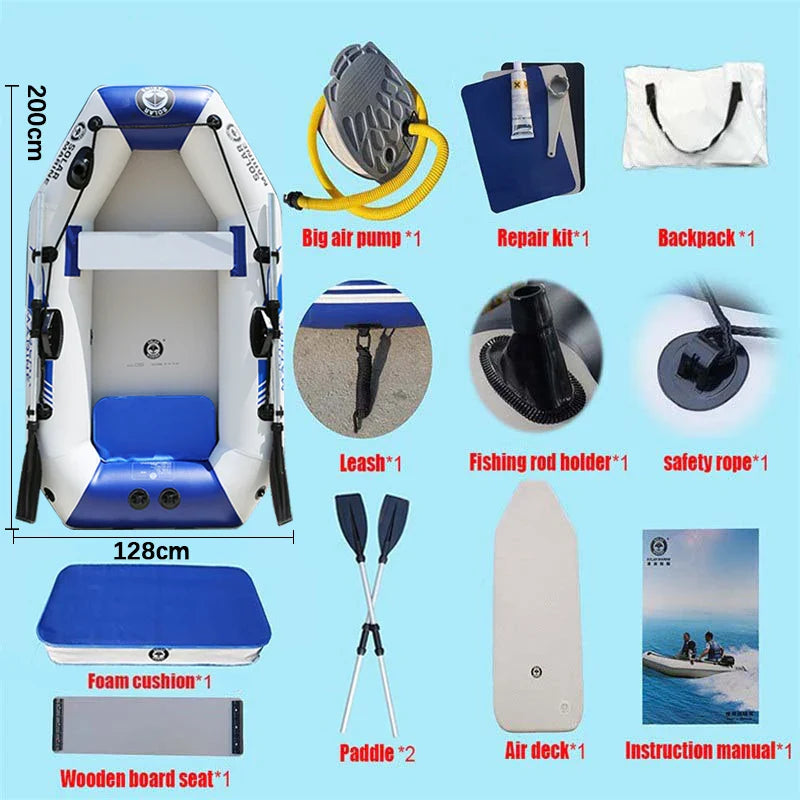 Solarmarine 2M Inflatable Boat – 2-Person PVC Fishing Kayak Canoe with Free Accessories for Surfing & Drifting
