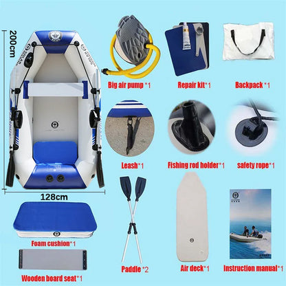Solarmarine 2M Inflatable Boat – 2-Person PVC Fishing Kayak Canoe with Free Accessories for Surfing & Drifting