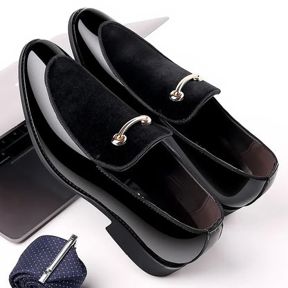 Men’s Classic Black Leather Slip-On Dress Shoes - Pointed Toe Business, Casual & Wedding Formal Shoes Plus Size