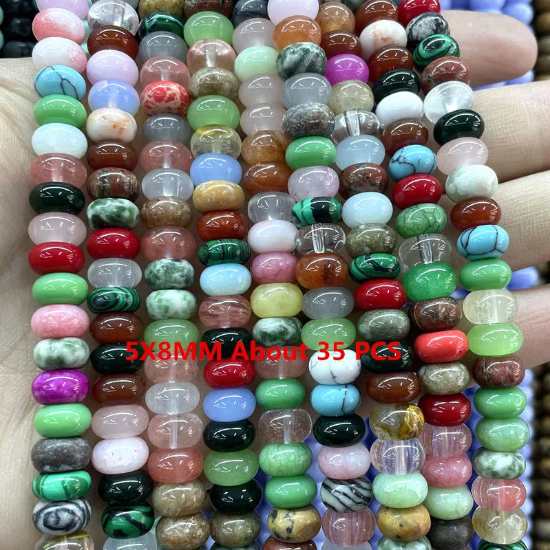 Natural Gemstone Beads - Agate Quartz Turquoise Faceted Rondelle Spacer Beads for DIY Jewelry Making & Bracelets