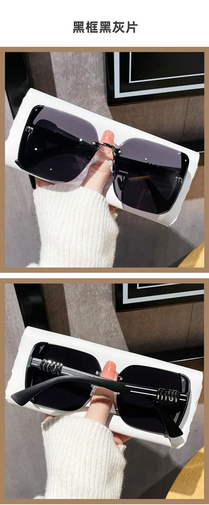 2024 New Fashion Rimless Sunglasses for Women – Luxury Brand Letter Design, UV400 Vintage Anti-Glare Shades