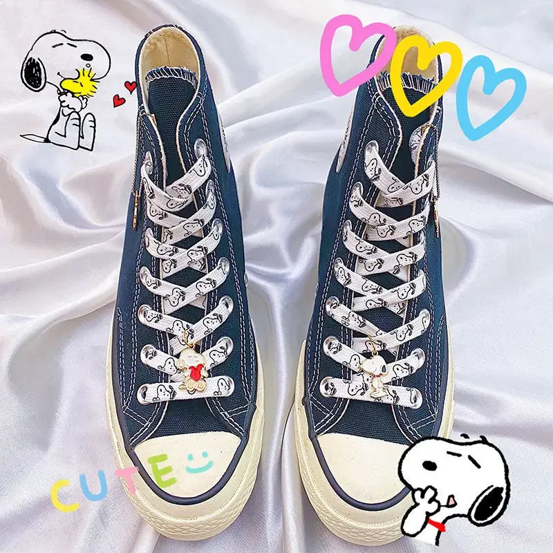 Snoopy Thick Flat Shoelaces – Non-Elastic Athletic & Casual Sneaker Accessories
