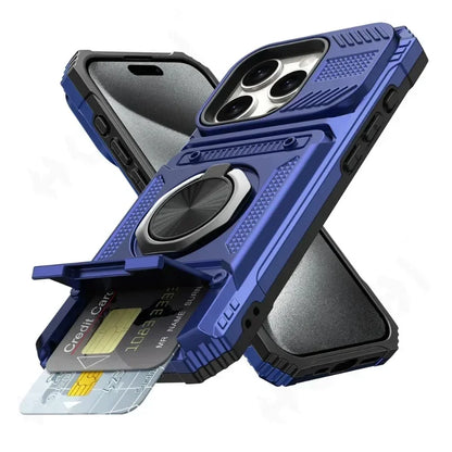 Magnetic Ring Kickstand iPhone Case - Heavy Duty Drop Protection Wallet Cover for iPhone 7-16 Series
