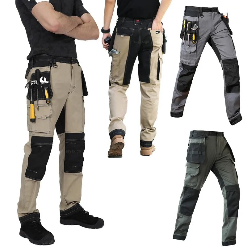Men’s Multi-Pocket Cargo Work Pants with Knee Pads – Durable Wear-Resistant Tactical Trousers for Outdoor Workwear and Construction Use