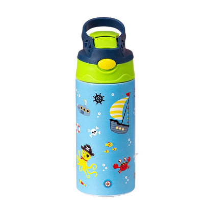 Cartoon Stainless Steel Insulated Cup — Animal Print Thermal Tumbler with Straw Lid, Bow Design Coffee Cup Gift