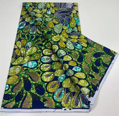 African Golden Glitter Wax Fabric - 6 Yards Ankara Batik Pagne Material for Sewing & Fashion Designs