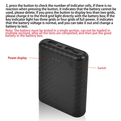 4x18650 Battery Charger Case - DIY Portable Power Bank Box with No-Solder Battery Assembly