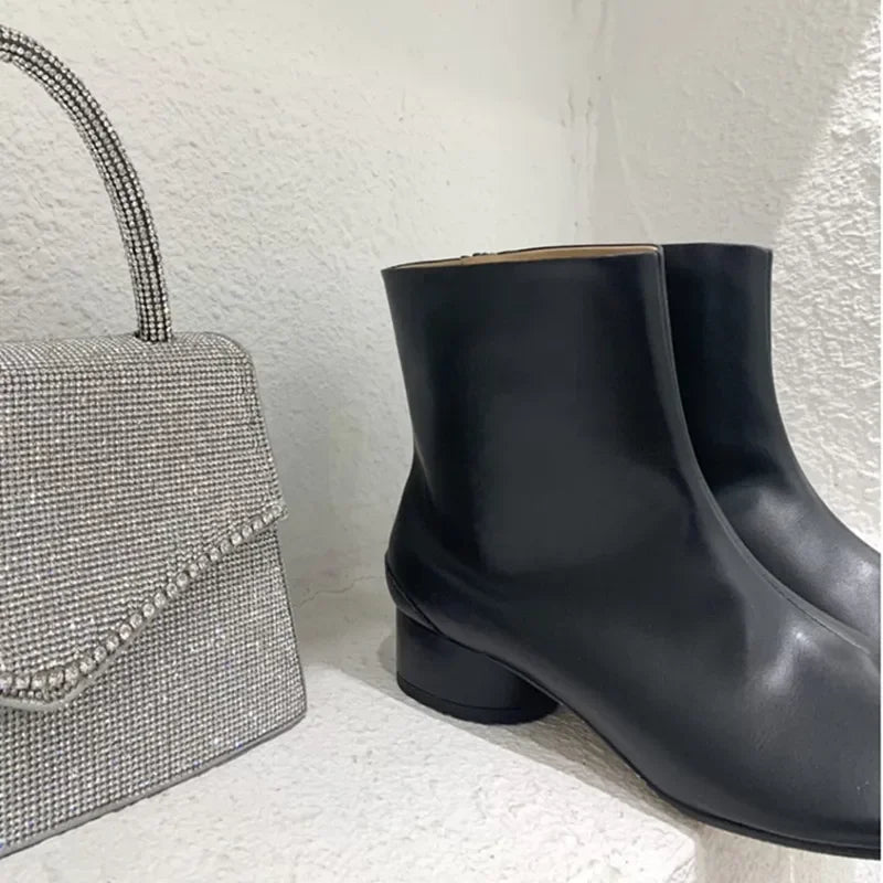 Women’s Genuine Leather Split Toe Ankle Boots - 2026 Autumn Winter Low Heel Luxury Fashion Shoes