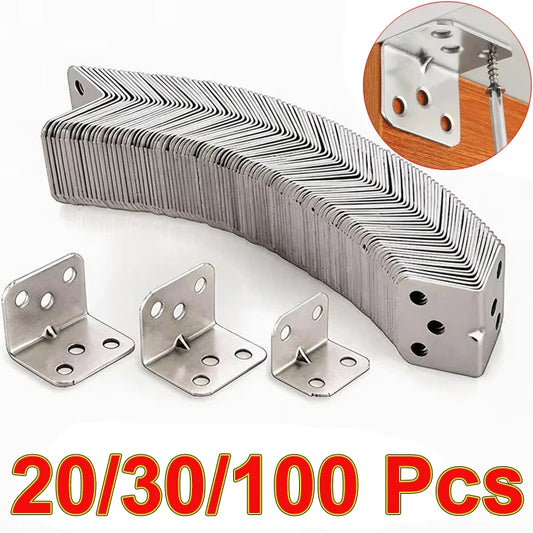 # 90 Degree Stainless Steel Corner Brackets - L-Shaped Braces for Wood Cabinets, Furniture & Shelves
