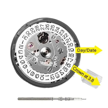 Original NH35A Automatic Mechanical Watch Movement – Crown at 3/3.8/6, Black Date Wheel, 24 Jewels Self-Winding Watch Repair Replacement Module