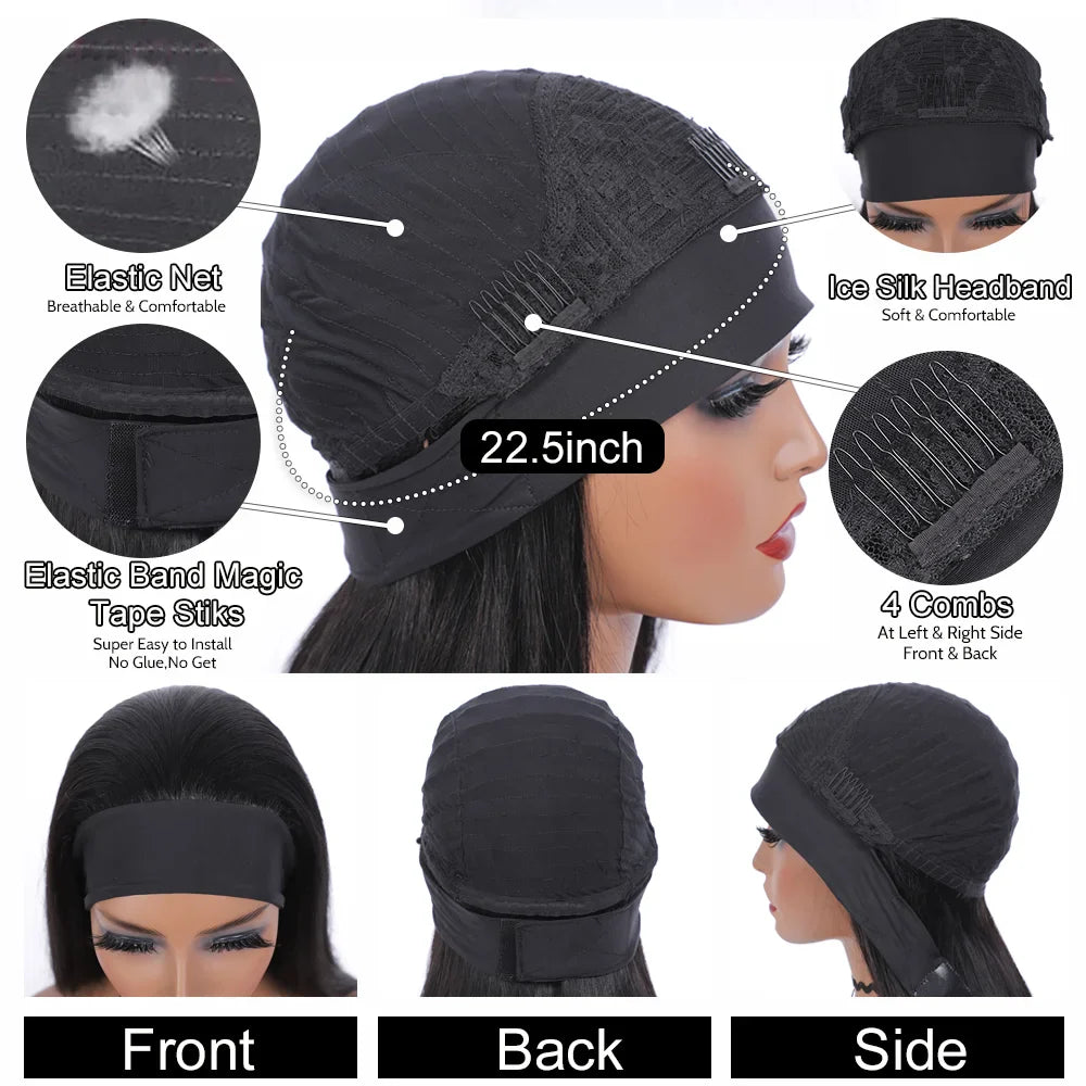180% Density Body Wave Headband Wig — Brazilian Remy Human Hair, Ready-to-Wear