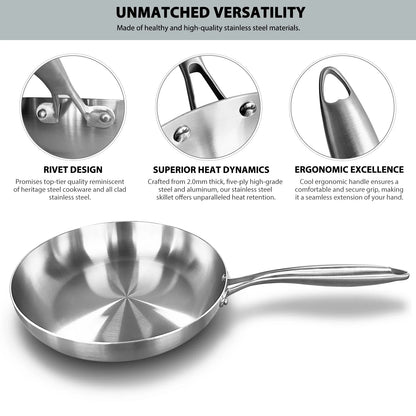 304 Stainless Steel Frying Pan – Non-Stick Skillet for Steak, Gas & Induction Cooking
