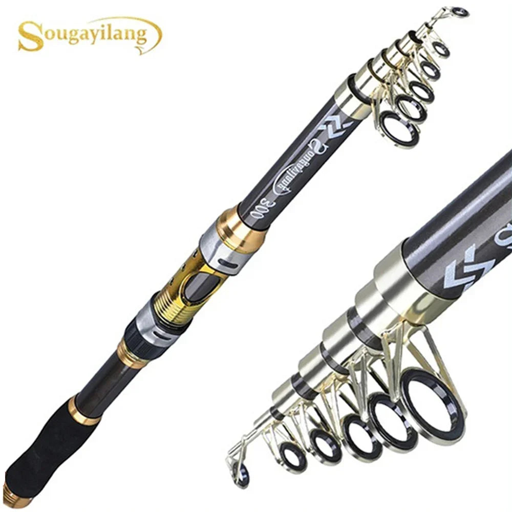 Sougayilang Telescopic Fishing Rod - 2.1m-3.6m Carbon Spinning Rod for Trout, Carp & Lure Fishing
