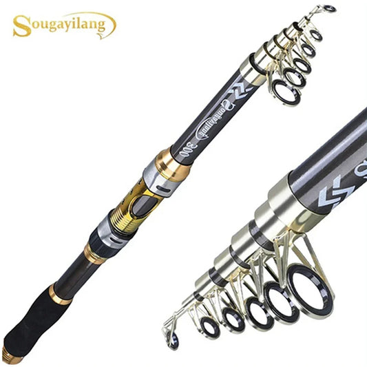 Sougayilang Telescopic Fishing Rod - 2.1m-3.6m Carbon Spinning Rod for Trout, Carp & Lure Fishing