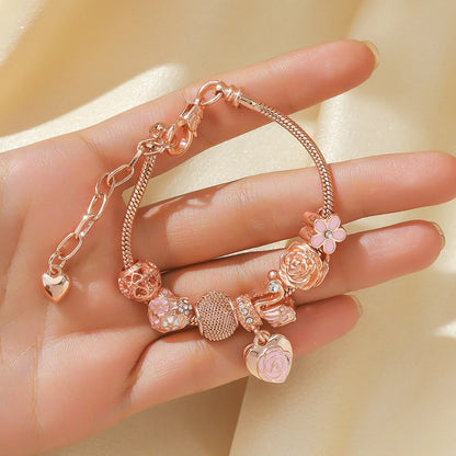 Fashion Multi-Element Rose Love Swan Bracelet, Drip Oil Design, Family Jewelry, Daily Dressing & Party Gift -7633