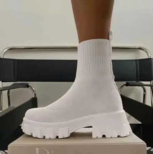 Women’s Plus Size Knitted Ankle Boots - Thick Sole Casual Sock-Style Fashion Boots