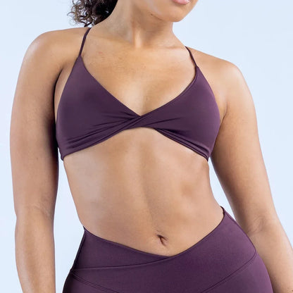 Vision Twist Front Sports Bra - High Support Seamless Women’s Yoga Workout Fitness Bra with Push Up Design