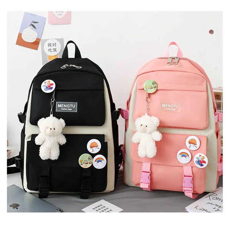 5PCS Backpack Set for Girls – Fashionable High-Capacity Waterproof School, Laptop & Travel Bags