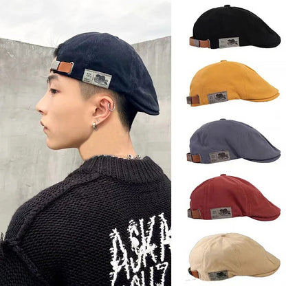 2024 Men's Vintage Linen Beret - Fashion Hip Hop Solid Beanie with Side Label, Women's Sun Hat in 1973 Vintage Style