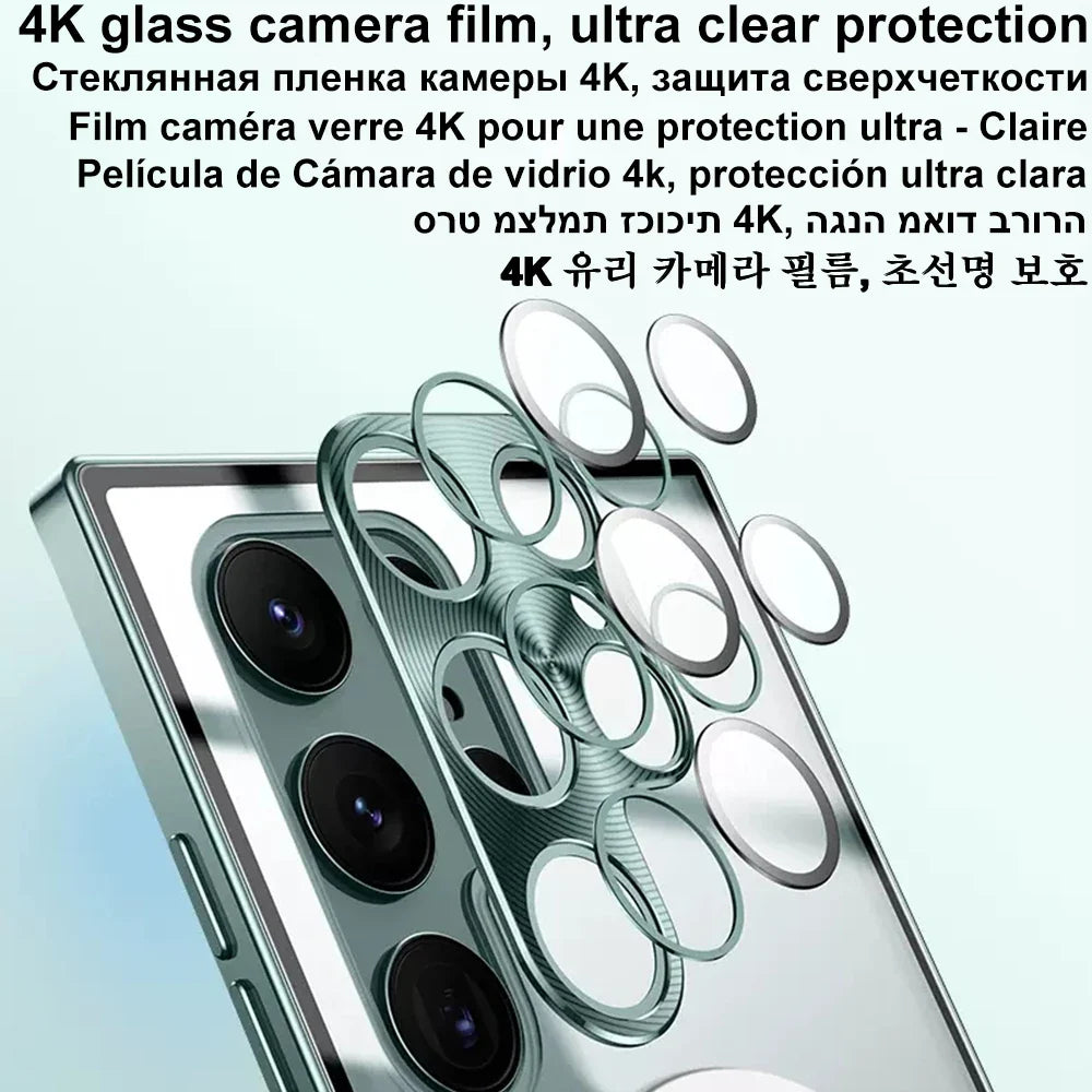 MagSafe Magnetic Plated Phone Case - 4K Glass Full Camera Protection Cover for Samsung Galaxy S24 Ultra S23 FE S22 Plus S21 Series