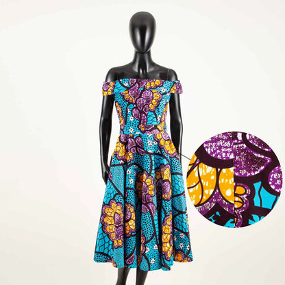 Women’s African Ankara Off-Shoulder Dress - Traditional Print Fashion Attire for Special Occasions