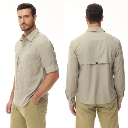 Men’s UPF 50+ Fishing Shirt - Lightweight Long Sleeve Tactical Button Down with Breathable Mesh Back