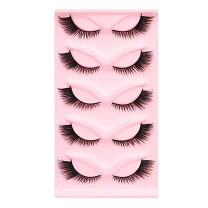 Manga Lashes 5 Pairs – Anime Cosplay Faux Mink Short Full Strip Lashes, Korean Natural Look, Clear Band Soft Eyelash Extensions