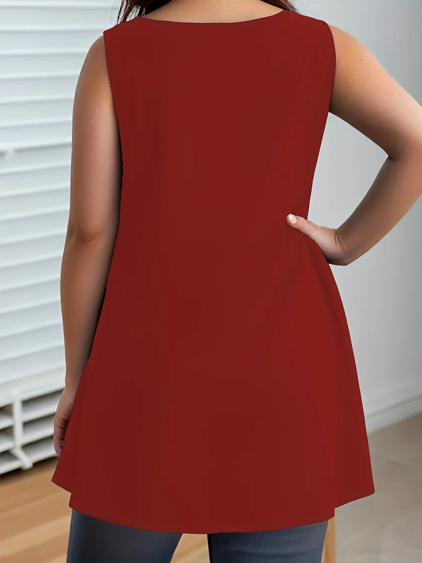 Plus Size V-Neck Tunic Tank Top - Loose Sleeveless Casual Solid Color Vest