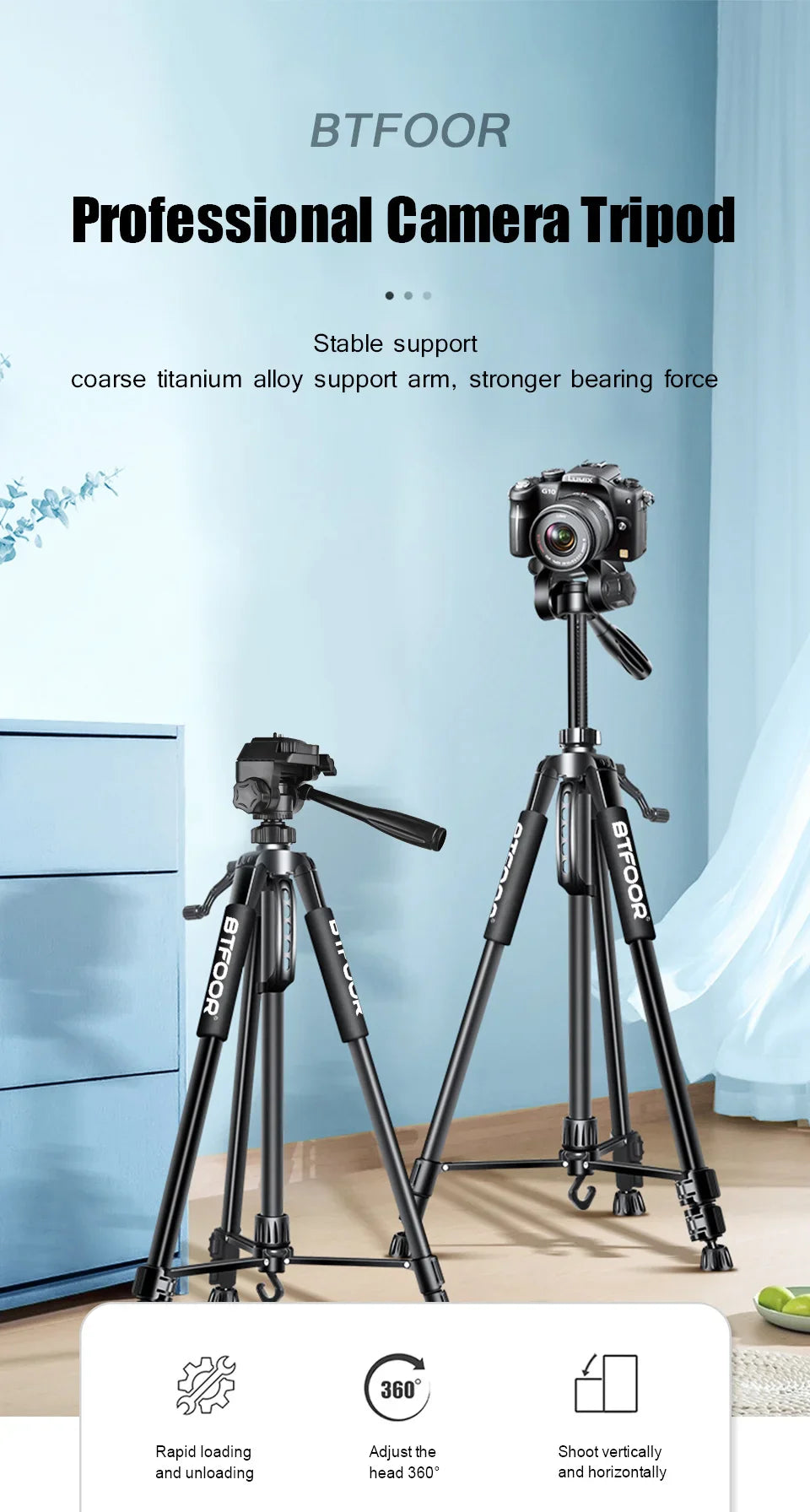 55" Aluminum Travel Tripod – 140CM Tall Stand with Quick Release Plate & Pan Head for Phone, Canon, Nikon, DSLR, SLR Cameras