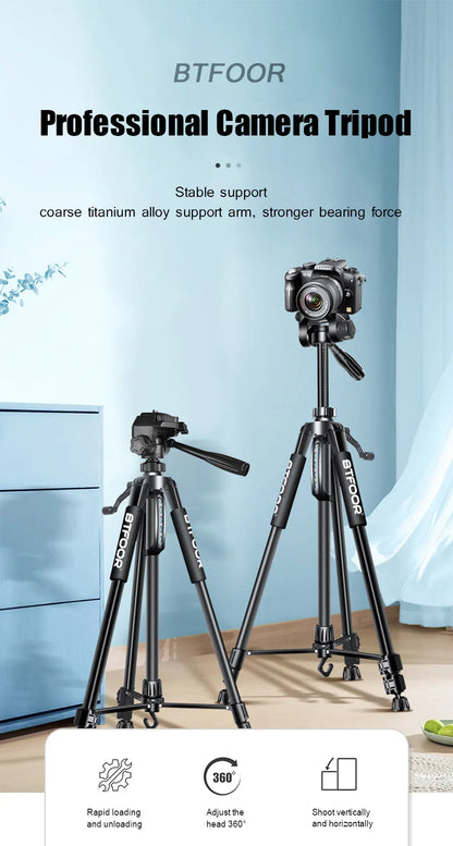 55" Aluminum Travel Tripod – 140CM Tall Stand with Quick Release Plate & Pan Head for Phone, Canon, Nikon, DSLR, SLR Cameras