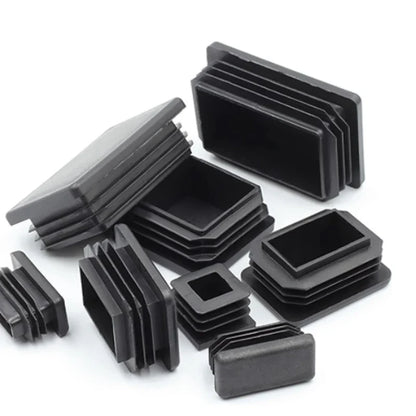 Black Square Tube End Caps - Plastic Blanking Plugs for Furniture, Tables & Chairs 10-100mm