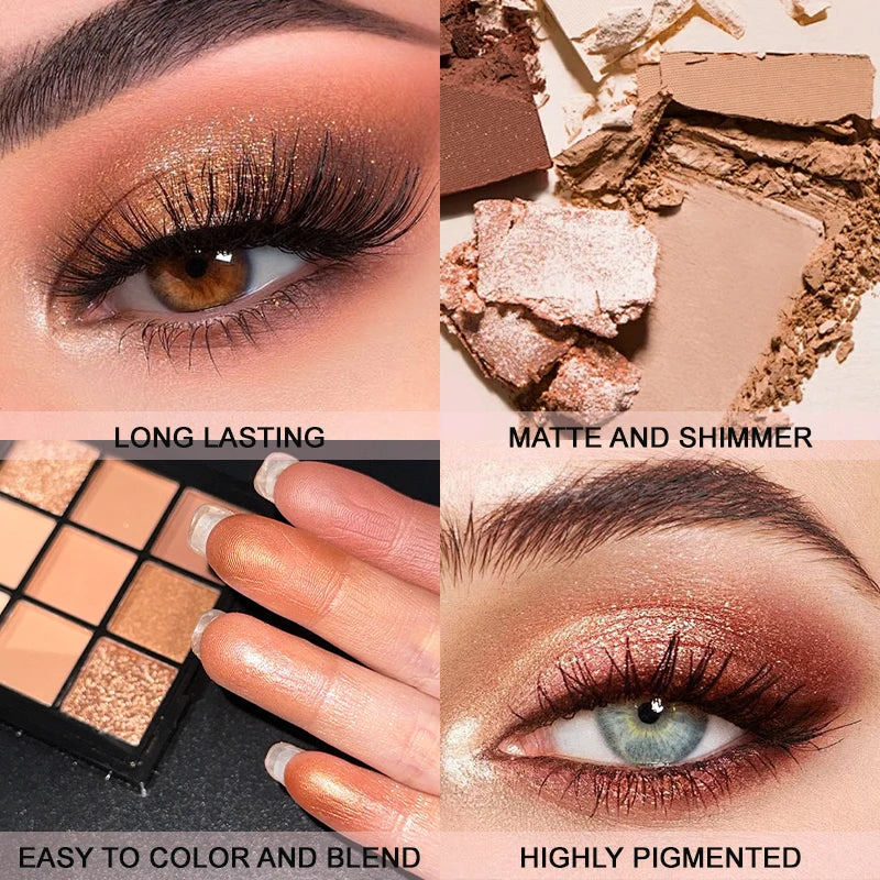 9-Grid Eyeshadow Palette – Glitter, Pearlescent, Matte, Shimmer Long-Lasting Eye Makeup for Women