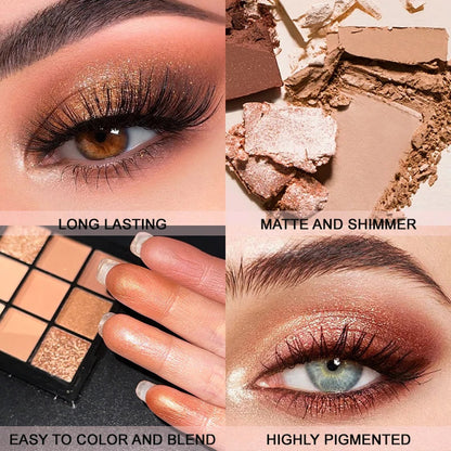 9-Grid Eyeshadow Palette – Glitter, Pearlescent, Matte, Shimmer Long-Lasting Eye Makeup for Women
