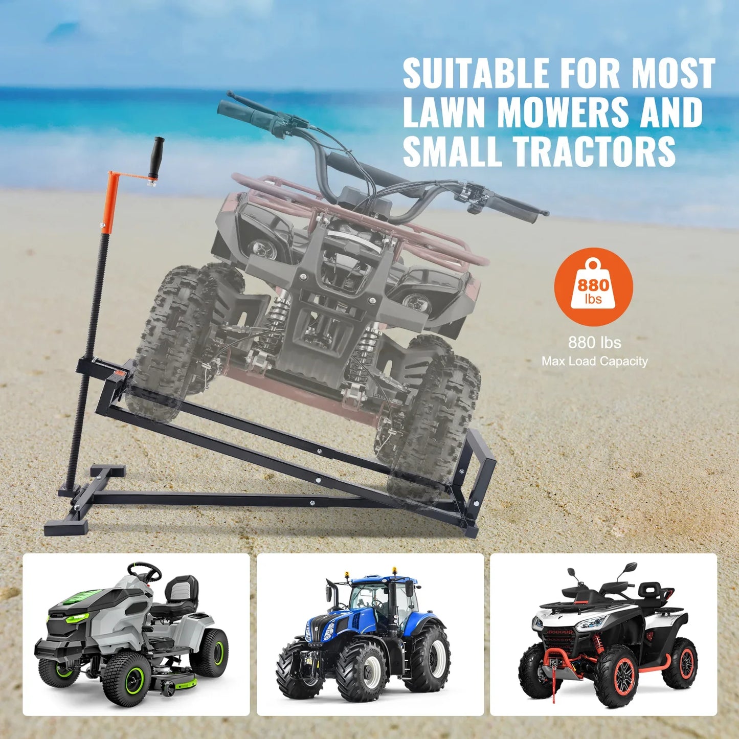 Lawn Mower Lift Jack - Adjustable 500/880 Lbs Hydraulic & Threaded Garden Tractor Lifter