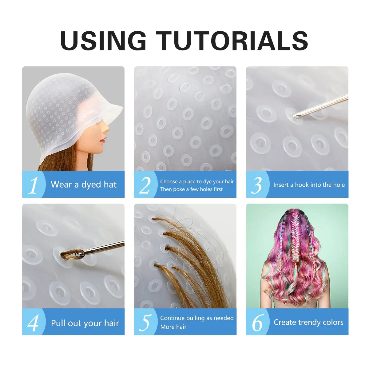 Silicone Hair Highlighting Cap with Hook Needle – Reusable Hair Dye Set for Salon & Professional Hair Coloring