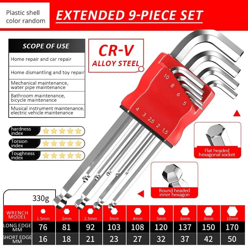 High-Strength Hex Wrench Set - Durable Hex Key Spanner Tool for Repairs & Assembly