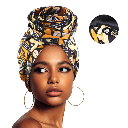 African Satin Lined Turban Cap - Floral Print Big Flower Headwrap Bonnet for Women Muslim Headscarf Beanie Hat