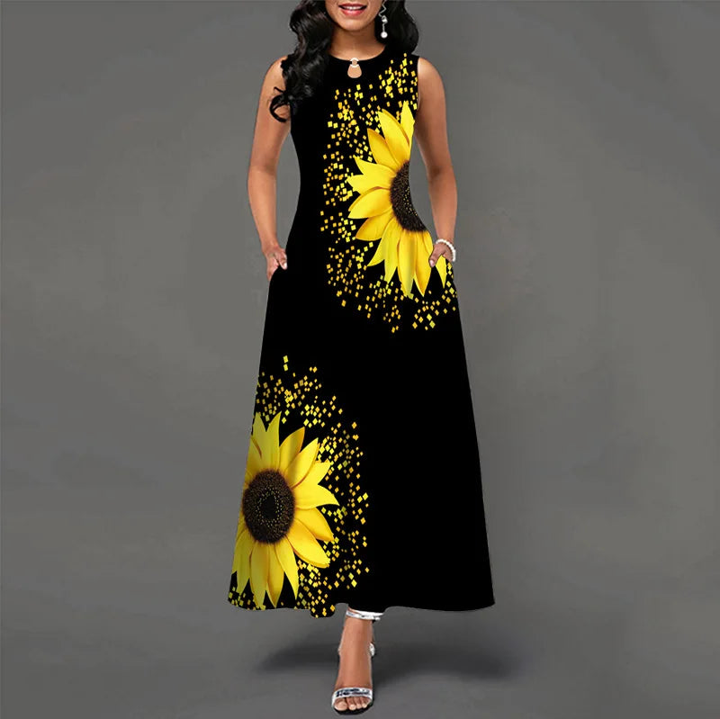 Women’s Loose Floral Vintage Maxi Dress – Ruffled Hole Summer Camis Big Size Elegant Party Dress