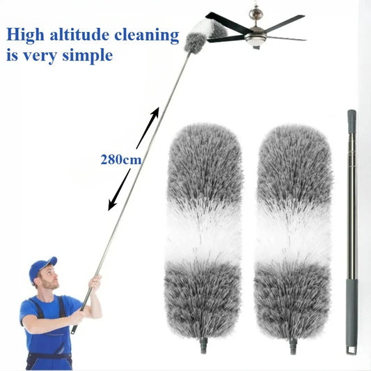 2.8M Extendable Microfiber Duster - Curved Ceiling Cleaning Brush with Electrostatic Dust Collector Pole