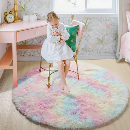Super Soft Plush Round Rug - Fluffy Thick-Pile Carpet for Bedroom, Living Room, Kids Room & Salon Decor