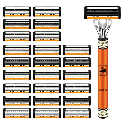 6-Layer Men's Razor Blade - Stainless Steel Classic Wet Shaving Razor for Smooth Clean Shaves