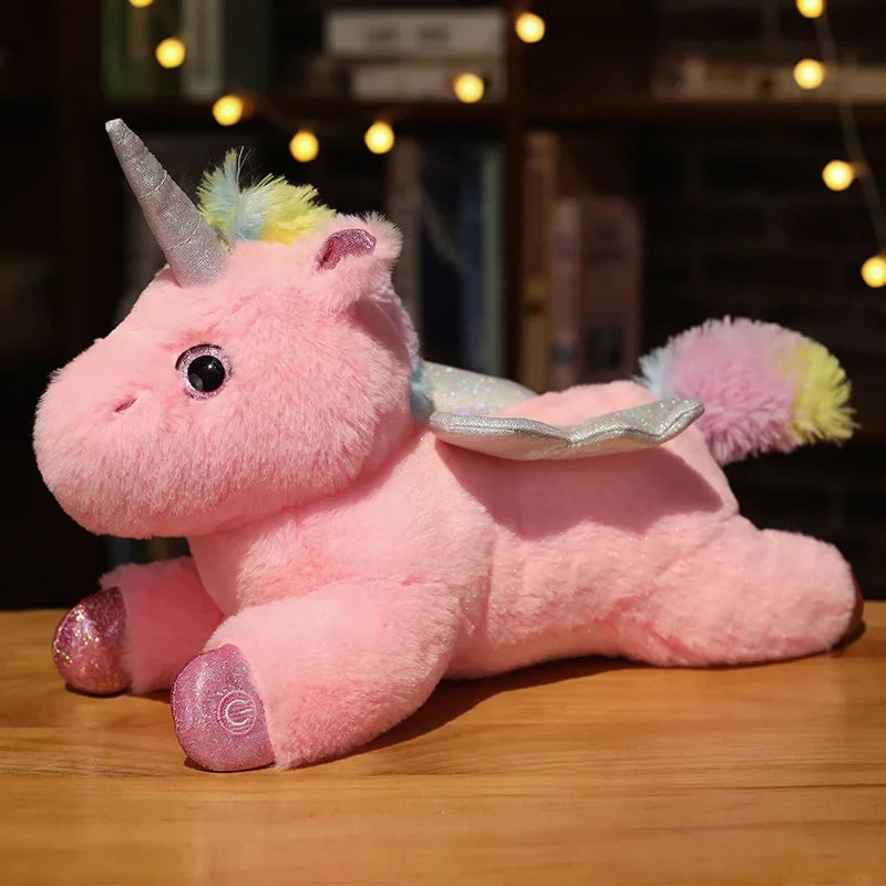Glowing Unicorn Plush Pillow 38cm - Soft LED Luminous Stuffed Toy Gift for Kids Girls