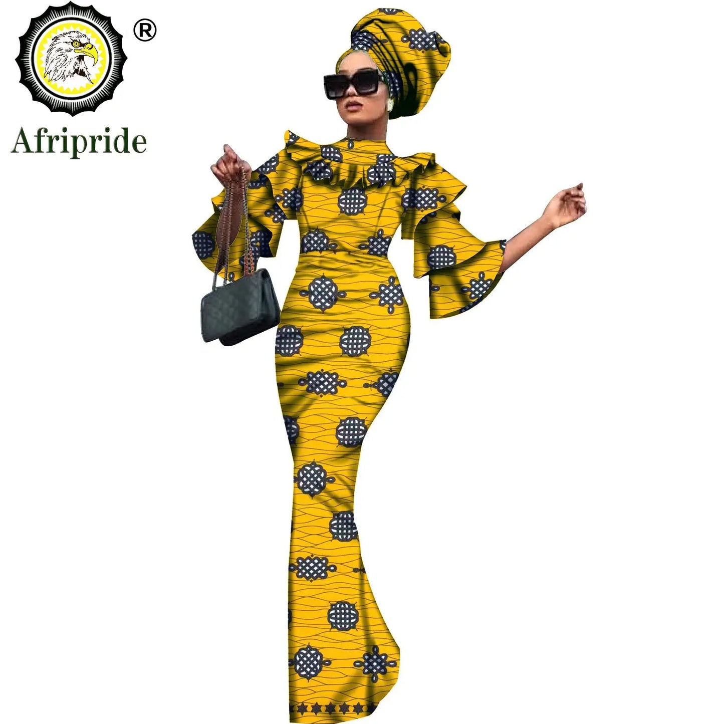 African Bazin Riche 2-Piece Dress Set - Plus Size Bodycon Dress with Headwrap for Women