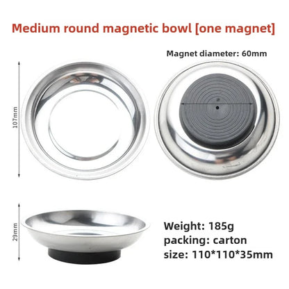 Magnetic Stainless Steel Parts Tray - Round & Square Bowl Organizer for Screws, Nuts, Bolts and Small Parts Storage