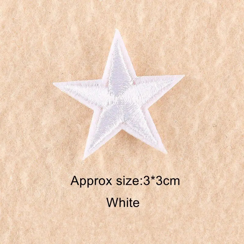 10Pcs Mini Star Embroidery Iron-On Patches – DIY Clothing Appliques Pentagram Stickers for Jackets, Jeans & Bags (Black, White, Gold)